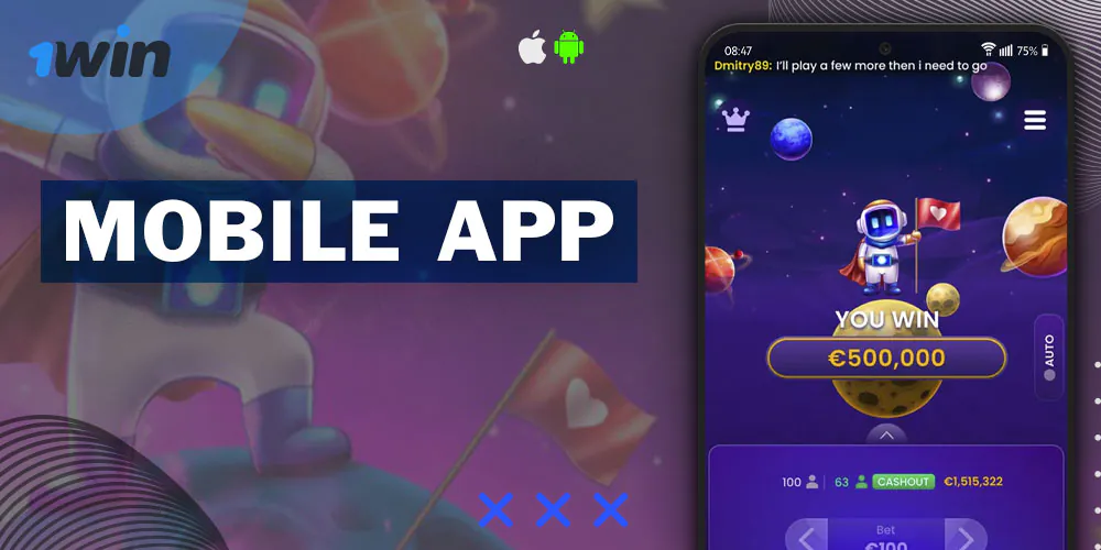 Play "Spaceman" in the 1Win smartphone application.